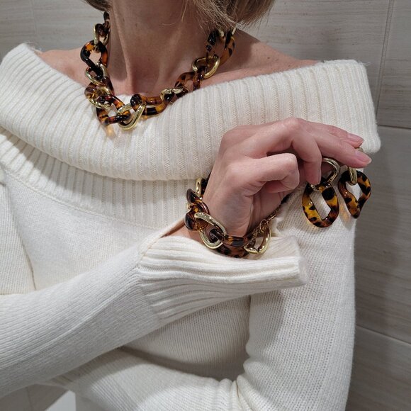 Leopard Print Necklace, Bracelet and Earrings Set. New. - Picture 3 of 6